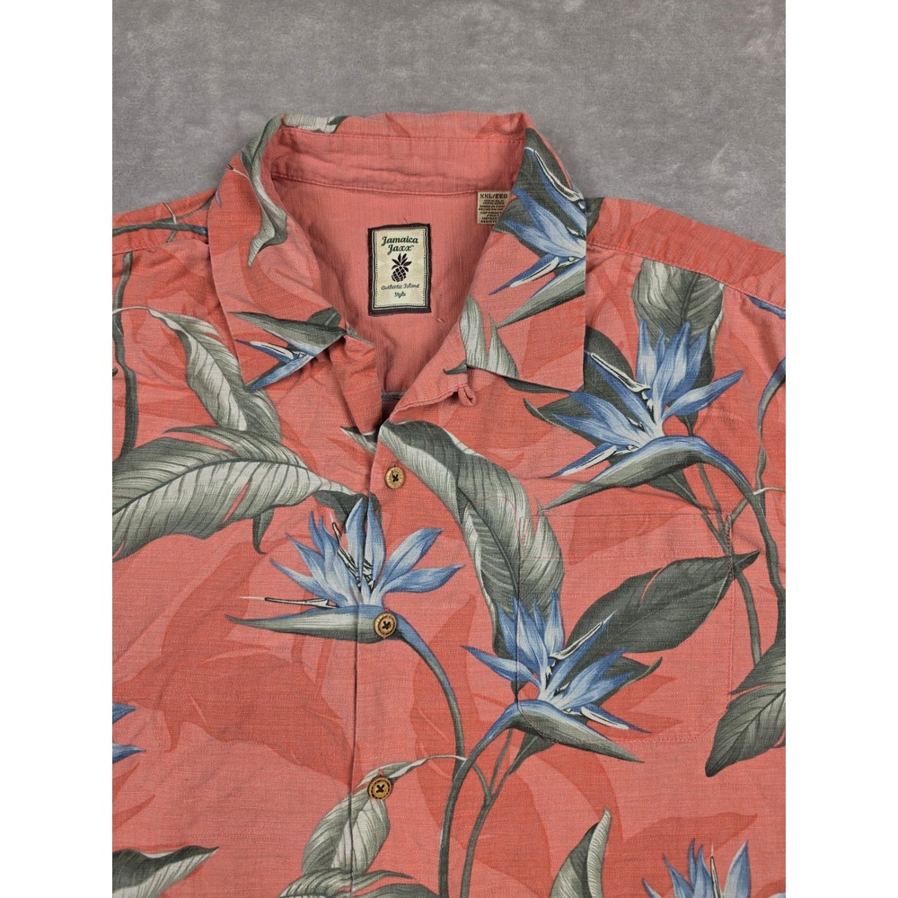 Jamaica Jaxx Button Up Hawaiian Shirt Mens XXL Coral Silk Bird Paradise Floral